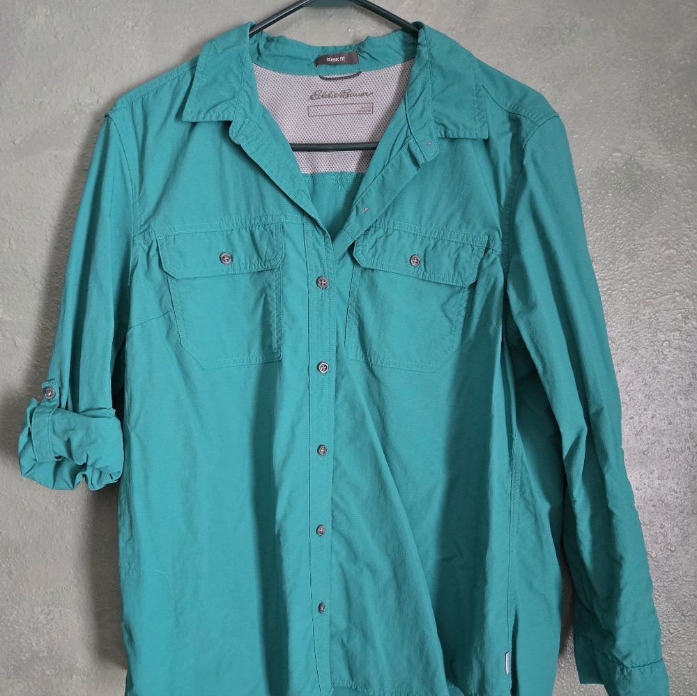 Eddie Bauer - Green - Shirt - Long Sleeve Nylon - Button Up - Women's Size L